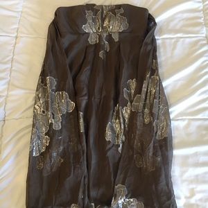 Formal cocktail silk brown and silver chiffon